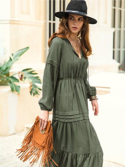 Tie Neck Long Sleeve Tiered Midi Dress – photo 18