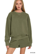 Fleece Long Sleeve Sweatshirts & Shorts Set in DK OLIVE