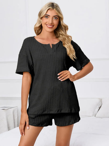 Notched Short Sleeve and Shorts Lounge Set — Livostyle