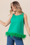 Stylish Top with Faux Feather Detail & Back Tie — Livostyle