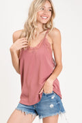 Chic Lace-Detailed Cami Tank Top in Solid Color — Livostyle