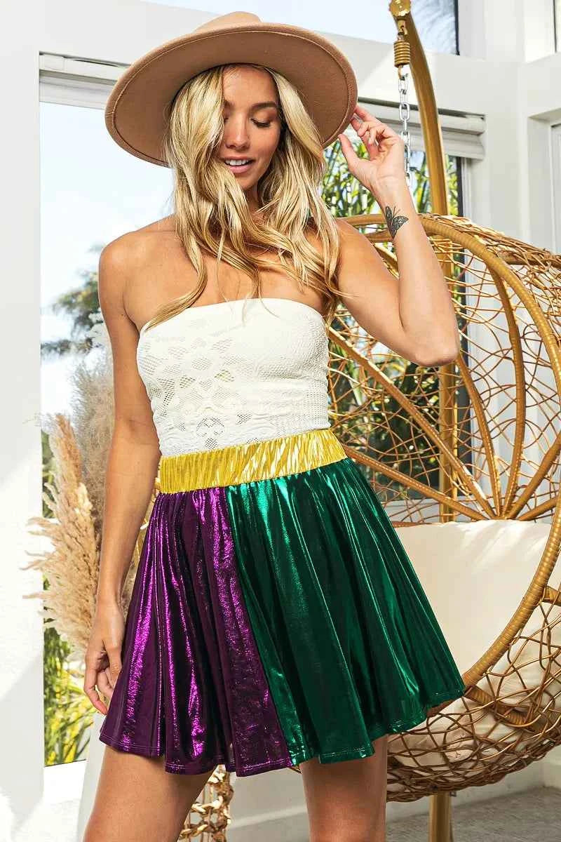BiBi Mardi Gras Metallic Skater Mini Skirt