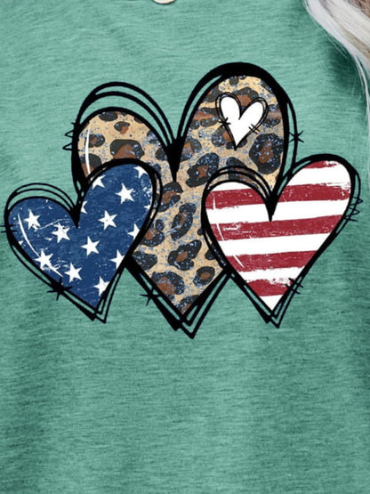 US Flag Leopard Heart Graphic Tee back view — Livostyle
