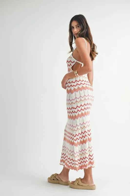 MABLE Lightweight Pointelle Chevron Knit Maxi Dress