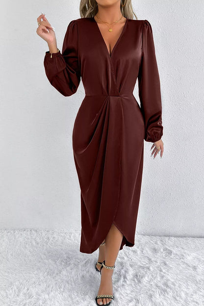 Satin Balloon Sleeve Midi Dress with Slit – photo 19