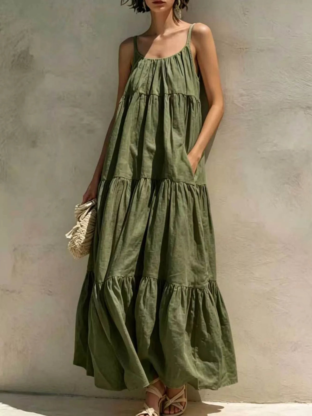 Tiered Scoop Neck Maxi Dress with Pockets – photo 6