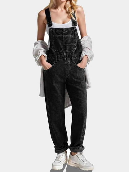 Square Neck Wide Strap Denim Overalls — Livostyle