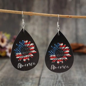 Faux Leather Sunflower Teardrop Earrings in Black