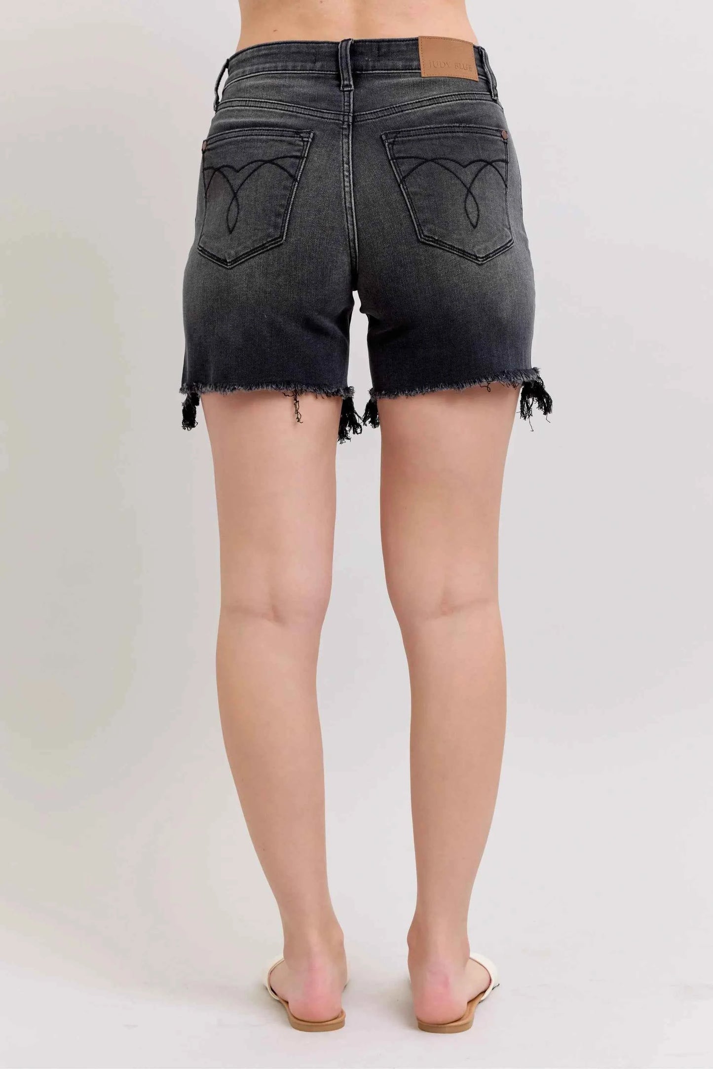 Judy Blue Full Size Long Cut Off 2 Button Dad Denim Shorts Plus Size