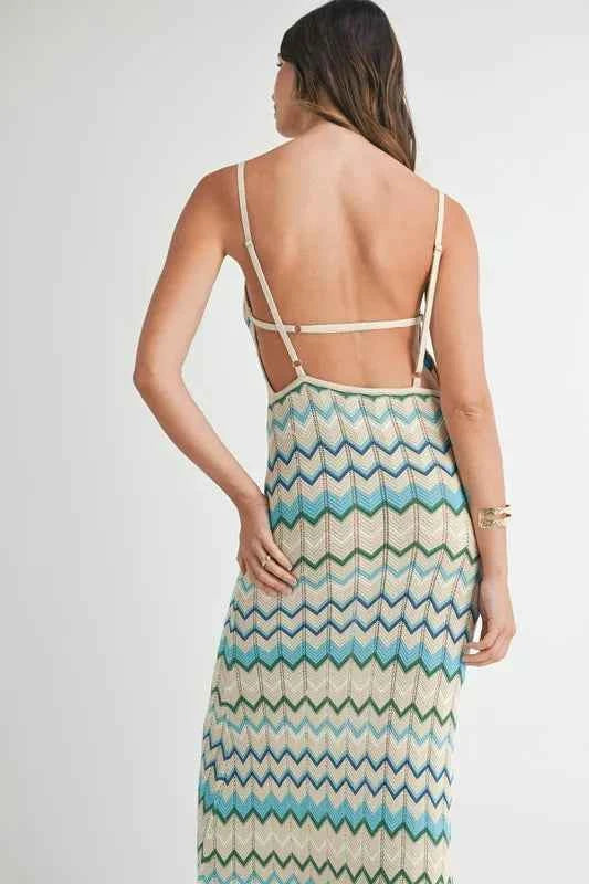 MABLE Lightweight Pointelle Chevron Knit Maxi Dress