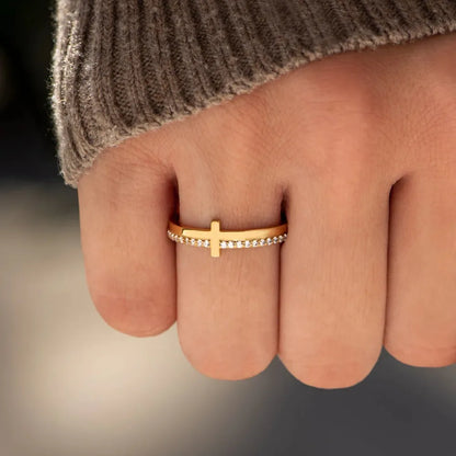925 Sterling Silver Cross Ring — Dainty Gold Stackable — Livostyle