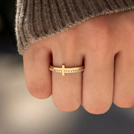 925 Sterling Silver Cross Ring — Dainty Gold Stackable — Livostyle