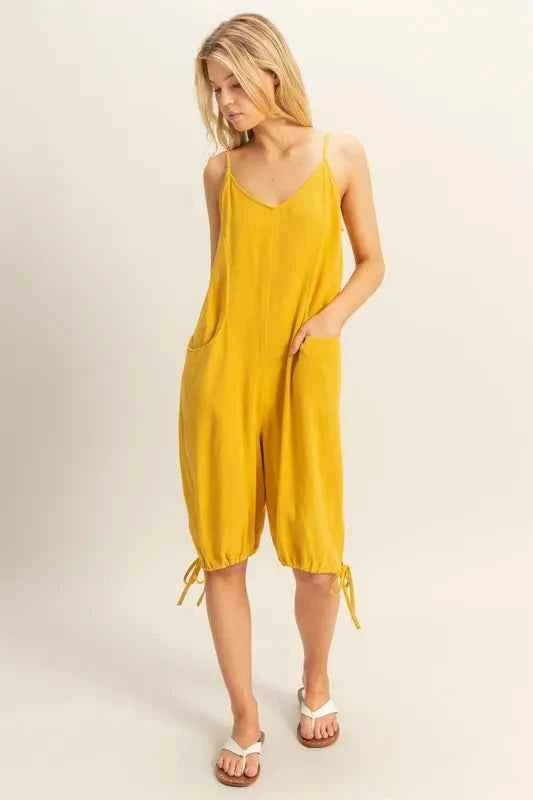 HYFVE V-Neck Pocket Detail Side Tie Hem Romper