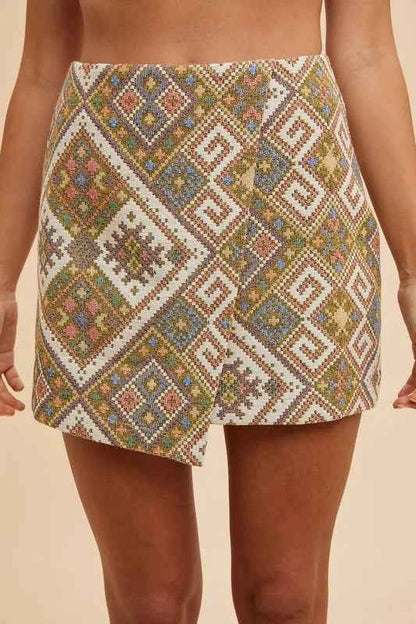 Ethic Woven Jacquard Wrap Mini Skirt — Livostyle