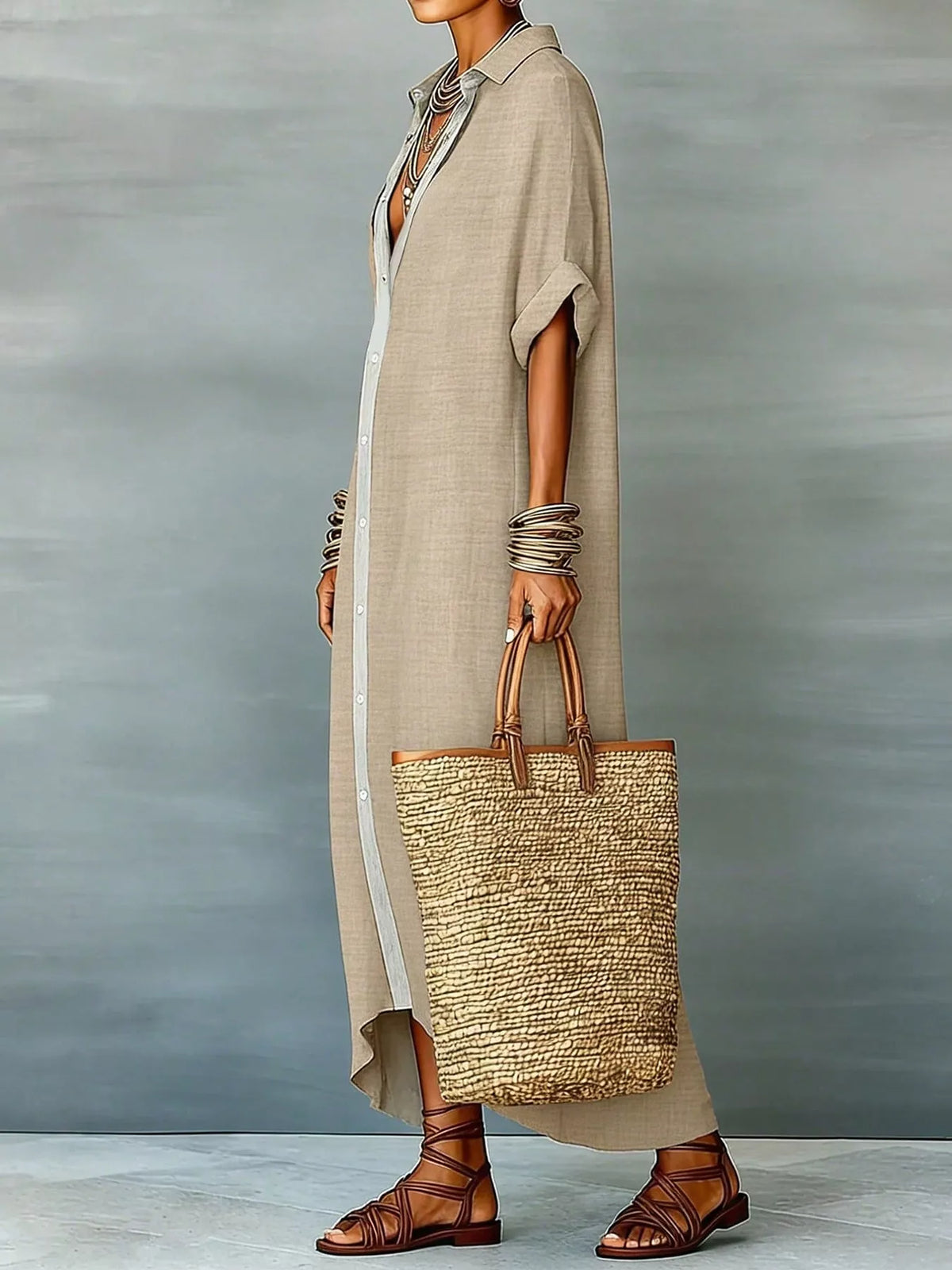 Casual Linen Shirt Dress with Button-Down Front – photo 3