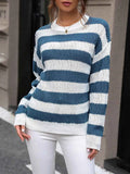 Striped Round Neck Dropped Shoulder Sweater — Livostyle