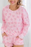 Heart Print Long Sleeve Top and Shorts Lounge Set — Livostyle
