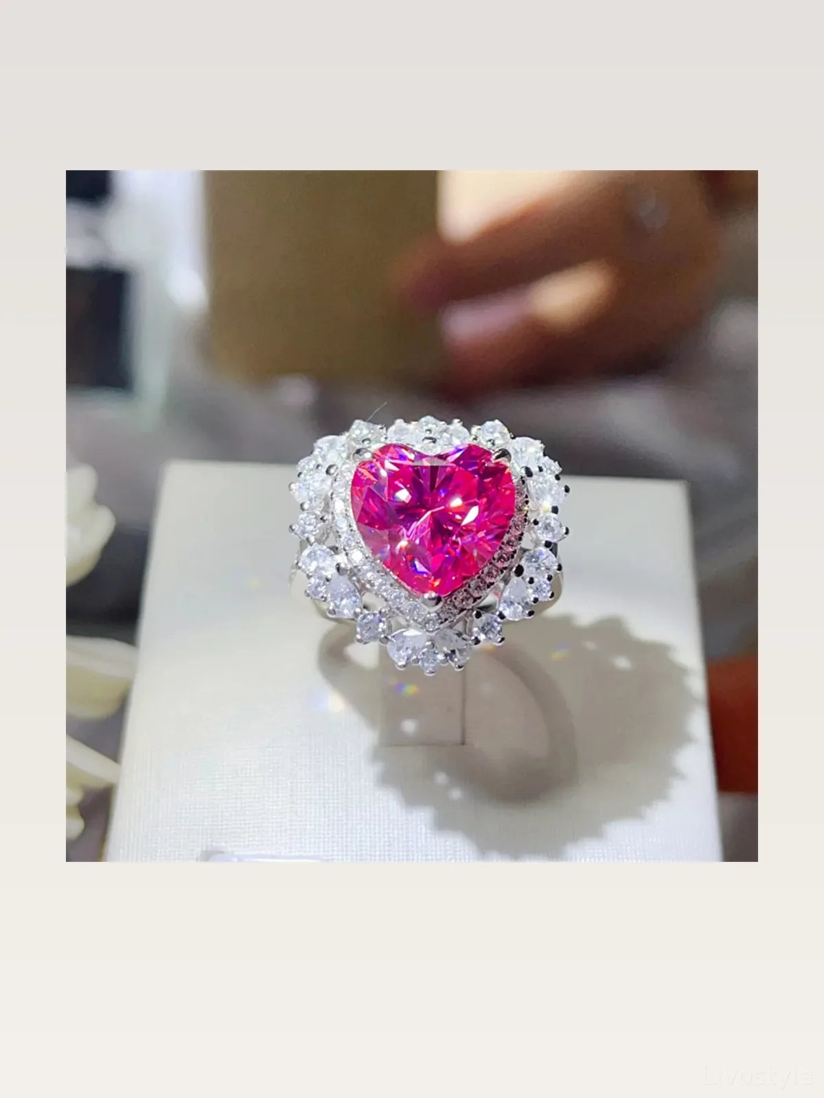 5 Carat Moissanite 925 Sterling Silver Heart-Shaped Ring — styled showcase — Livostyle