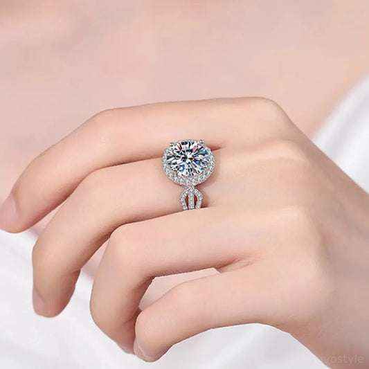 5 Carat Moissanite 925 Sterling Silver Ring — Round Halo Pro — square view — Livostyle