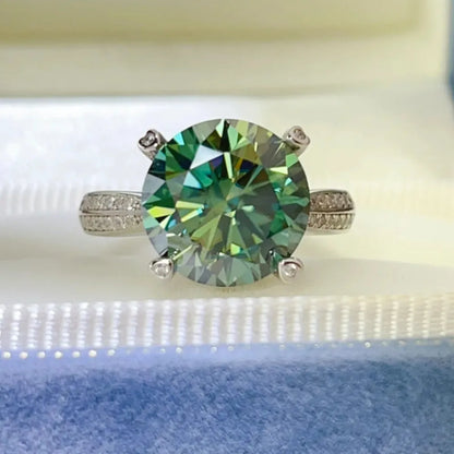 5 Carat Moissanite 925 Sterling Silver Ring — Round Green — square view — Livostyle