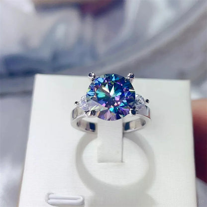 5 Carat Moissanite 925 Sterling Silver Ring — Round Iridesce — square view — Livostyle
