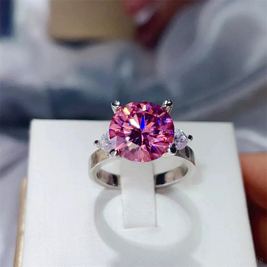 5 Carat Moissanite 925 Sterling Silver Ring — Round Pink Gem — square view — Livostyle