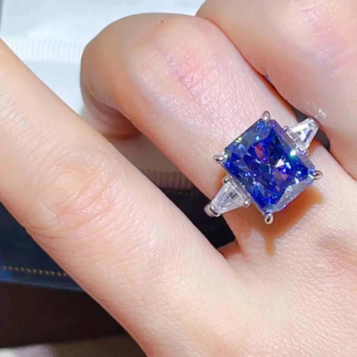5 Carat Moissanite 925 Sterling Silver Ring — Blue Cocktail — square view — Livostyle