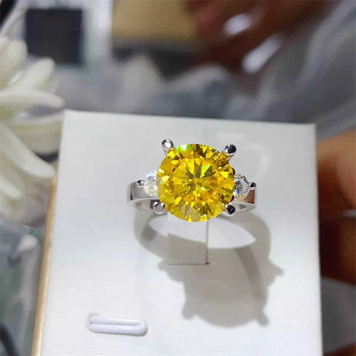 5 Carat Moissanite 925 Sterling Silver Ring — Round Yellow C — square view — Livostyle