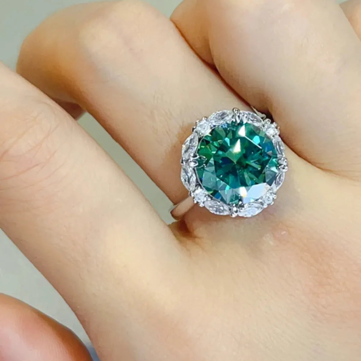5 Carat Moissanite 925 Sterling Silver Ring — Round Green Ha — square view — Livostyle