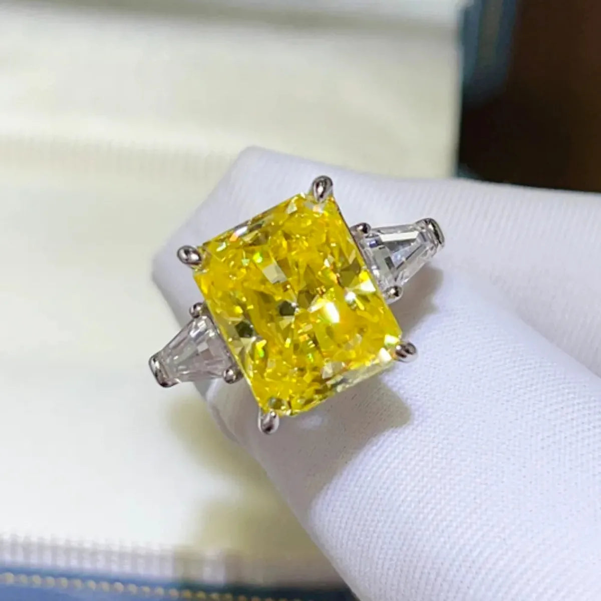 5 Carat Moissanite 925 Sterling Silver Ring — Yellow White-G — square view — Livostyle
