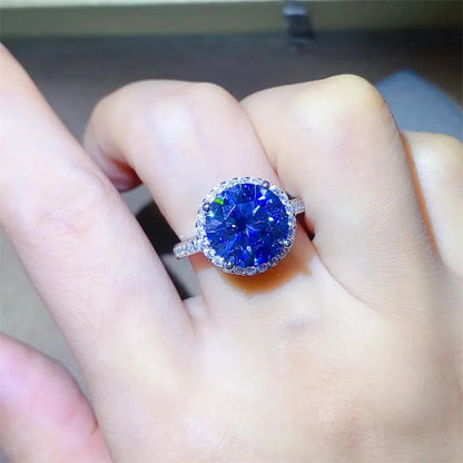 5 Carat Moissanite 925 Sterling Silver Ring — Round Blue Hal — square view — Livostyle