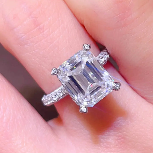 5 Carat Moissanite 925 Sterling Silver Ring — Emerald-Cut Pa — square view — Livostyle