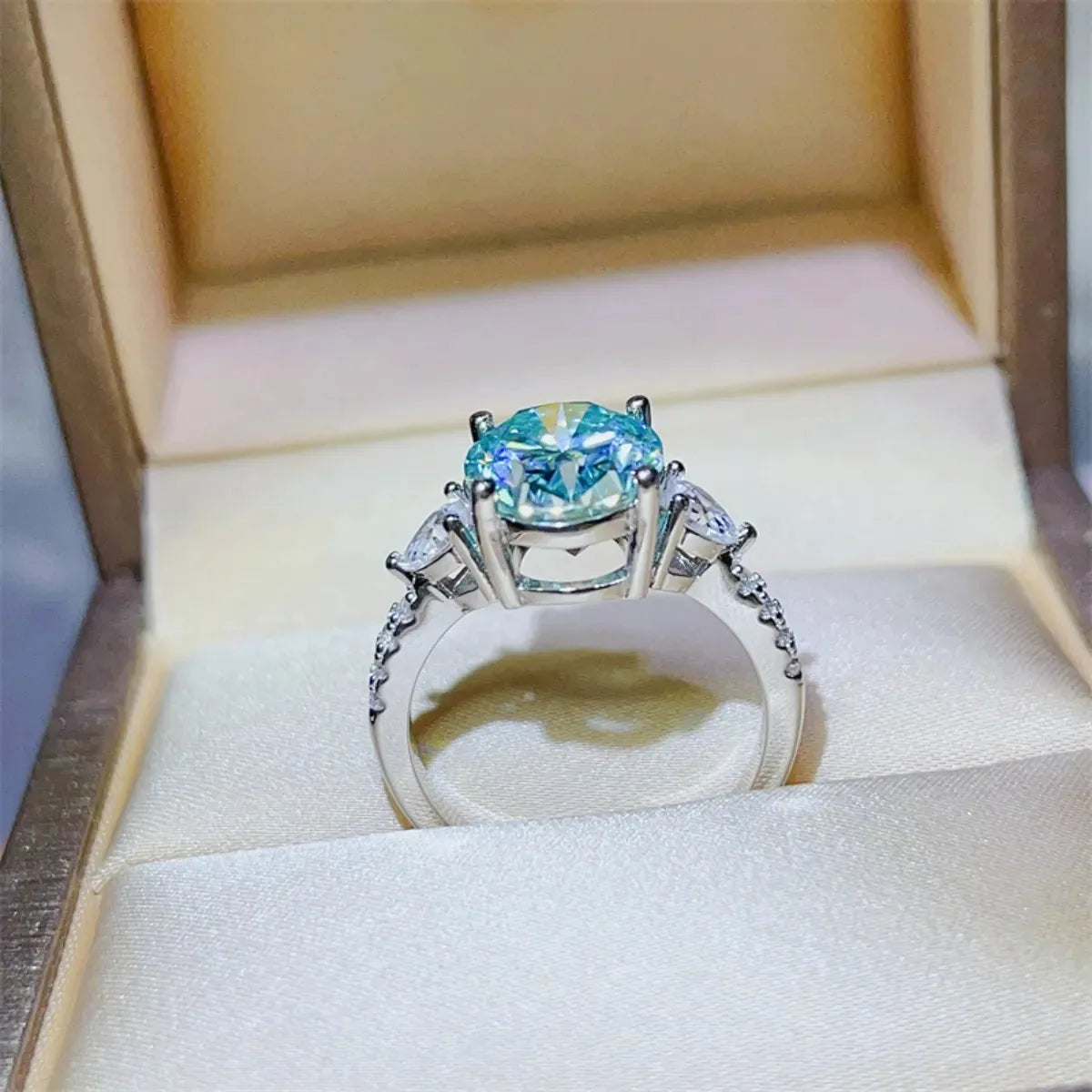 5 Carat Moissanite 925 Sterling Silver Ring — Oval Blue Pron — square view — Livostyle