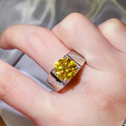 5 Carat Moissanite 925 Sterling Silver Ring — Yellow Gemston — square view — Livostyle