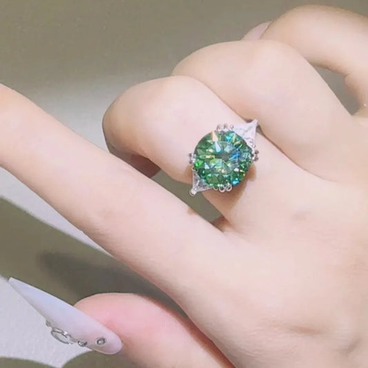 5 Carat Moissanite 925 Sterling Silver Ring — Green Cocktail — square view — Livostyle