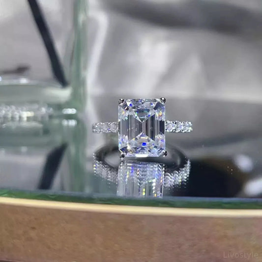 5 Carat Moissanite 925 Sterling Silver Ring — Emerald-Cut Pa — square view — Livostyle