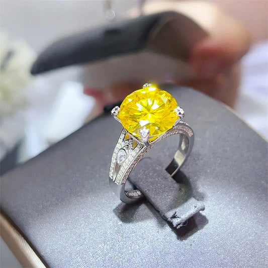 5 Carat Moissanite 925 Sterling Silver Ring — Yellow Cocktai — square view — Livostyle