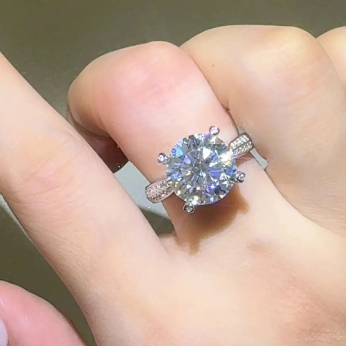 5 Carat Moissanite 925 Sterling Silver Ring — Round Pavé For — square view — Livostyle