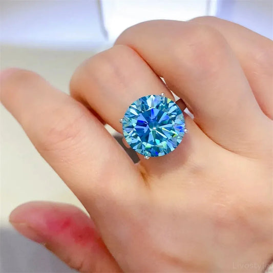 5 Carat Moissanite 925 Sterling Silver Ring — Round-Cut Blue — square view — Livostyle
