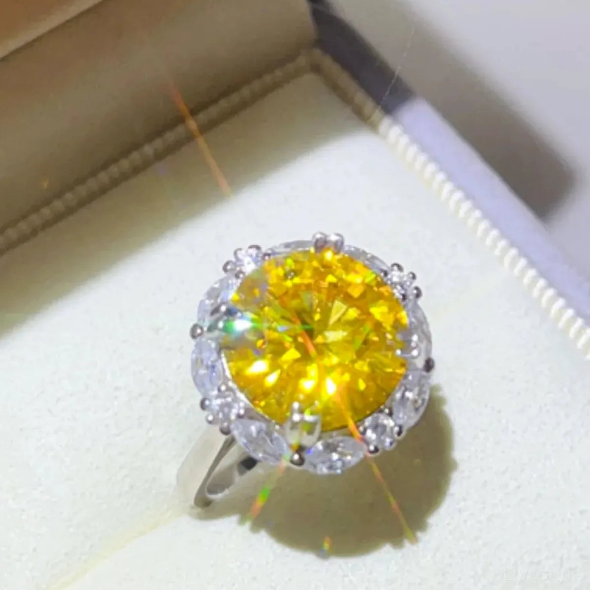 5 Carat Moissanite 925 Sterling Silver Ring — Round Yellow — square view — Livostyle