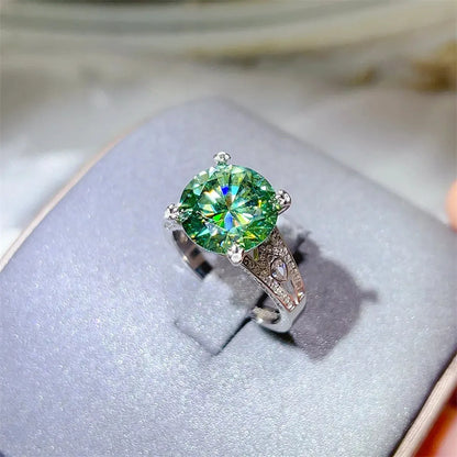 5 Carat Moissanite 925 Sterling Silver Ring — Green Annivers — square view — Livostyle