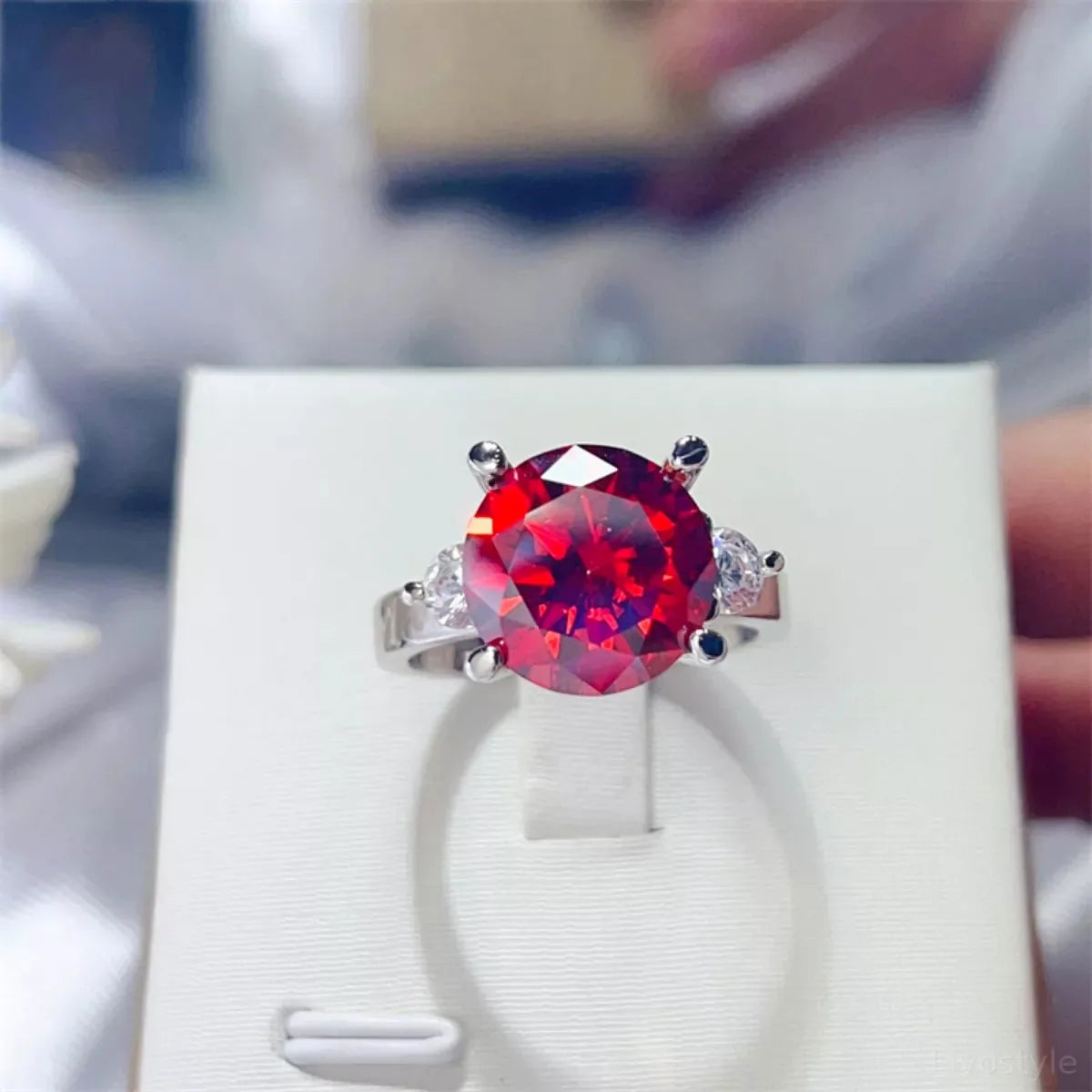 5 Carat Moissanite 925 Sterling Silver Ring — Red Luxury Coc — square view — Livostyle