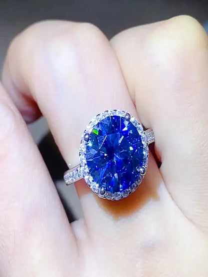 5 Carat Moissanite 925 Sterling Silver Ring — Round Blue Hal — detail view — Livostyle