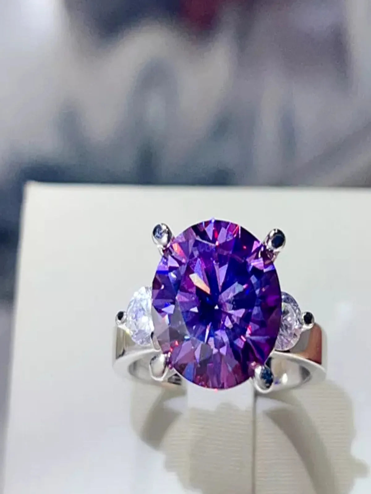 5 Carat Moissanite 925 Sterling Silver Ring — Purple Cocktai — detail view — Livostyle