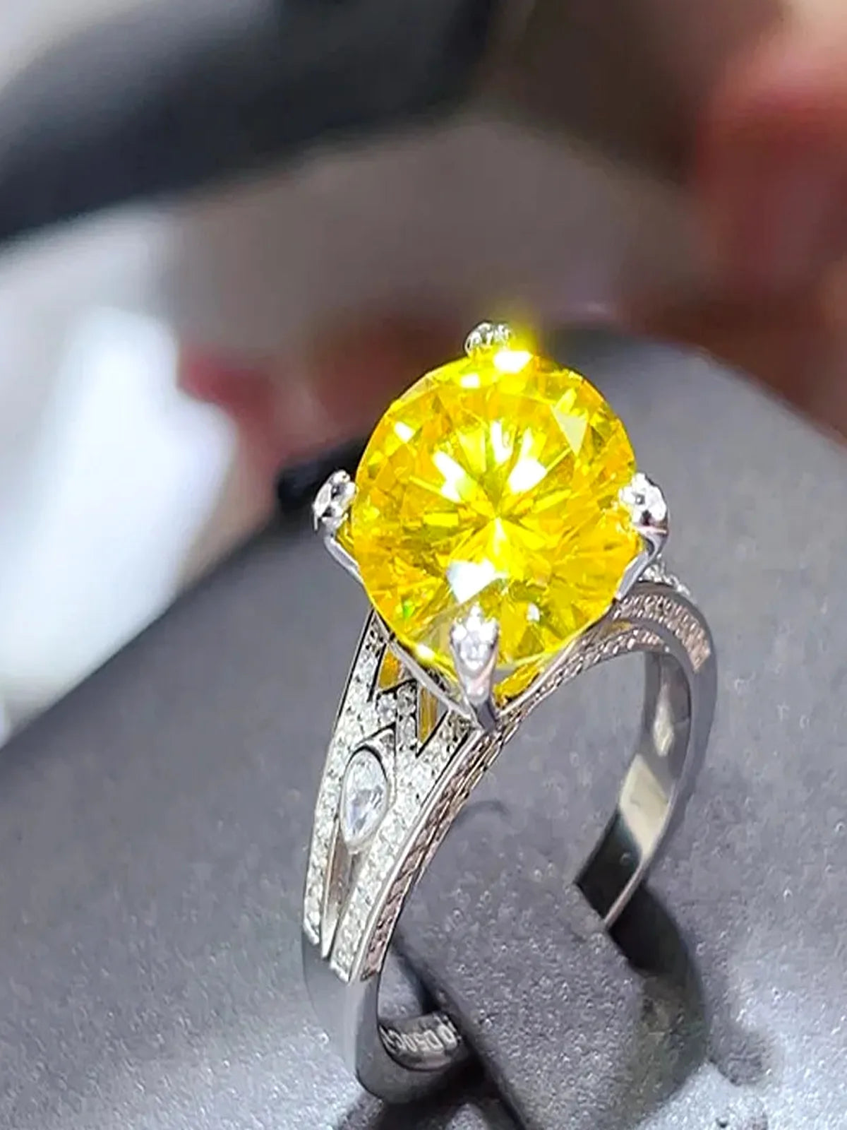 5 Carat Moissanite 925 Sterling Silver Ring — Yellow Cocktai — detail view — Livostyle