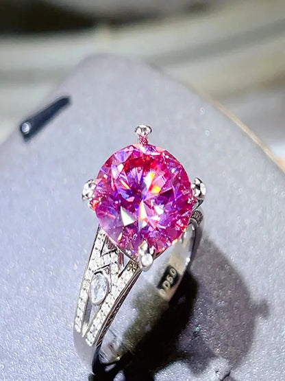 5 Carat Moissanite 925 Sterling Silver Ring — Pink Pavé — detail view — Livostyle