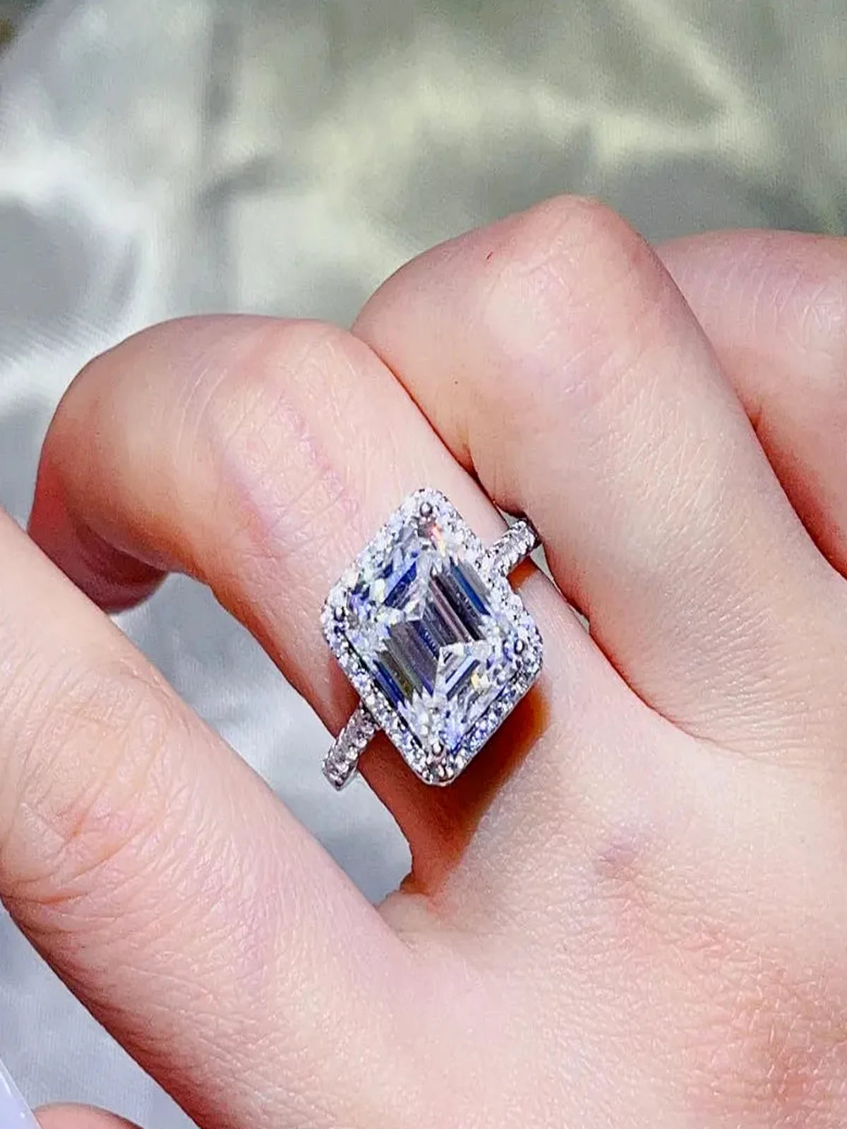 5 Carat Moissanite 925 Sterling Silver Ring — Square-Cut Hal — detail view — Livostyle