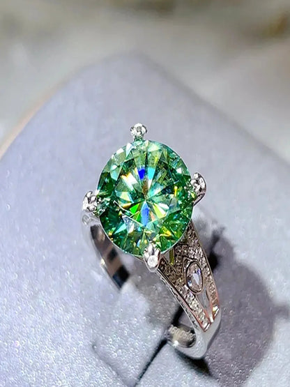 5 Carat Moissanite 925 Sterling Silver Ring — Green Annivers — detail view — Livostyle