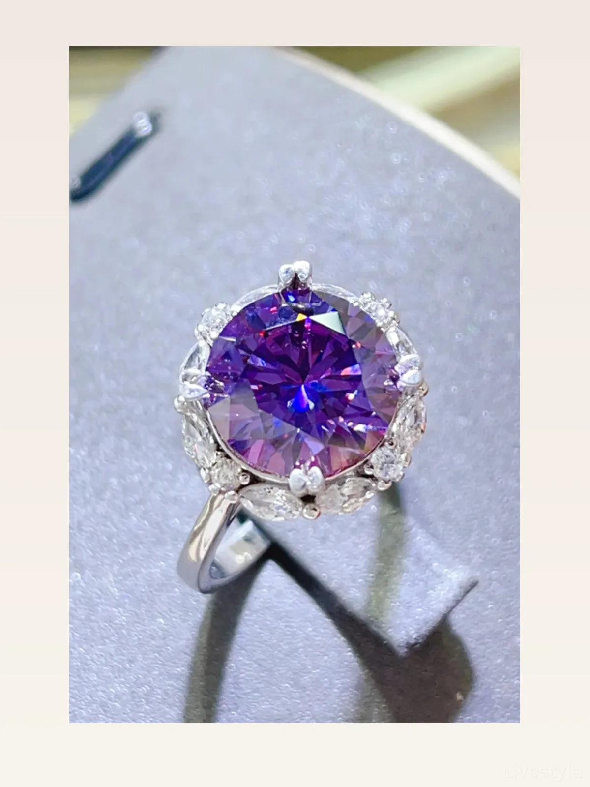 5 Carat Moissanite 925 Sterling Silver Ring — Purple Cocktai — styled showcase — Livostyle