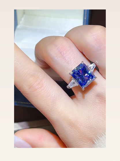 5 Carat Moissanite 925 Sterling Silver Ring — Blue Cocktail — styled showcase — Livostyle